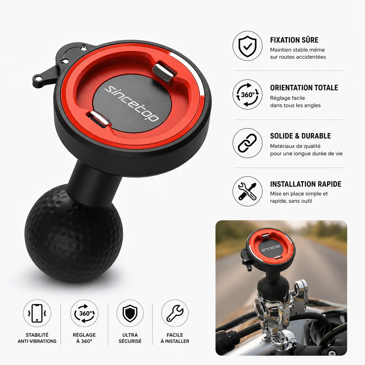 Support téléphone moto boule guidon orange