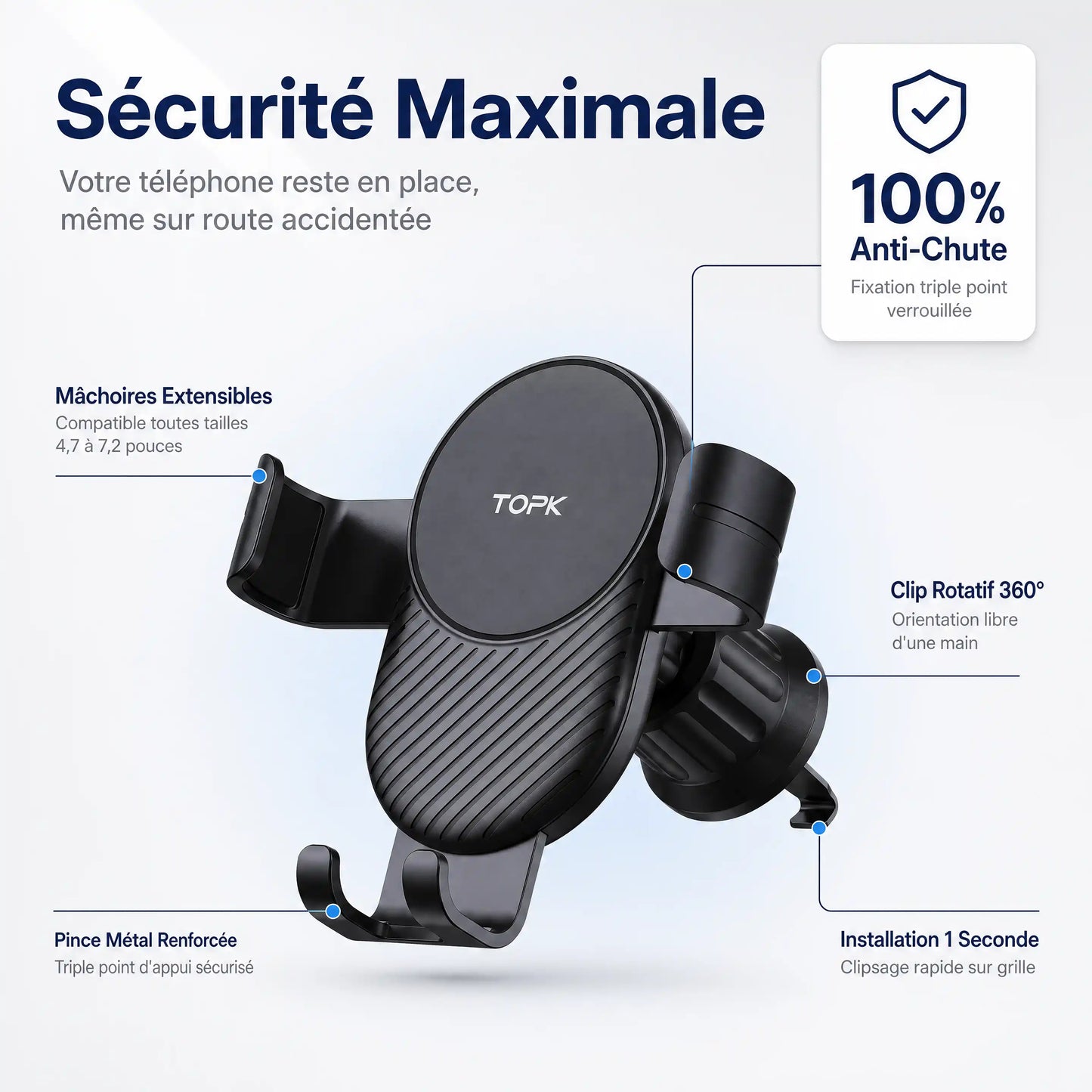 Support téléphone grille d'aération - TOPK