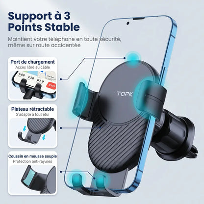 support téléphone grille d'aération topk installation facile rapide