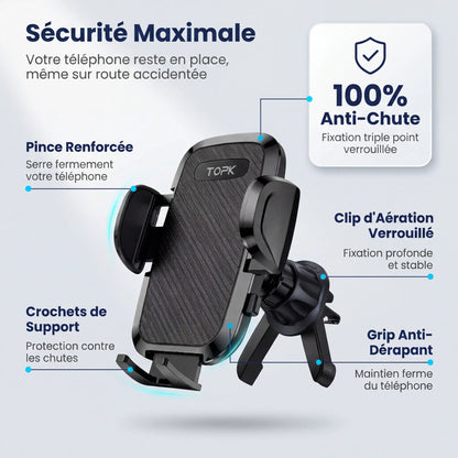 support telephone voiture grille aeration compact rotatif 360 fixation grille aération voiture