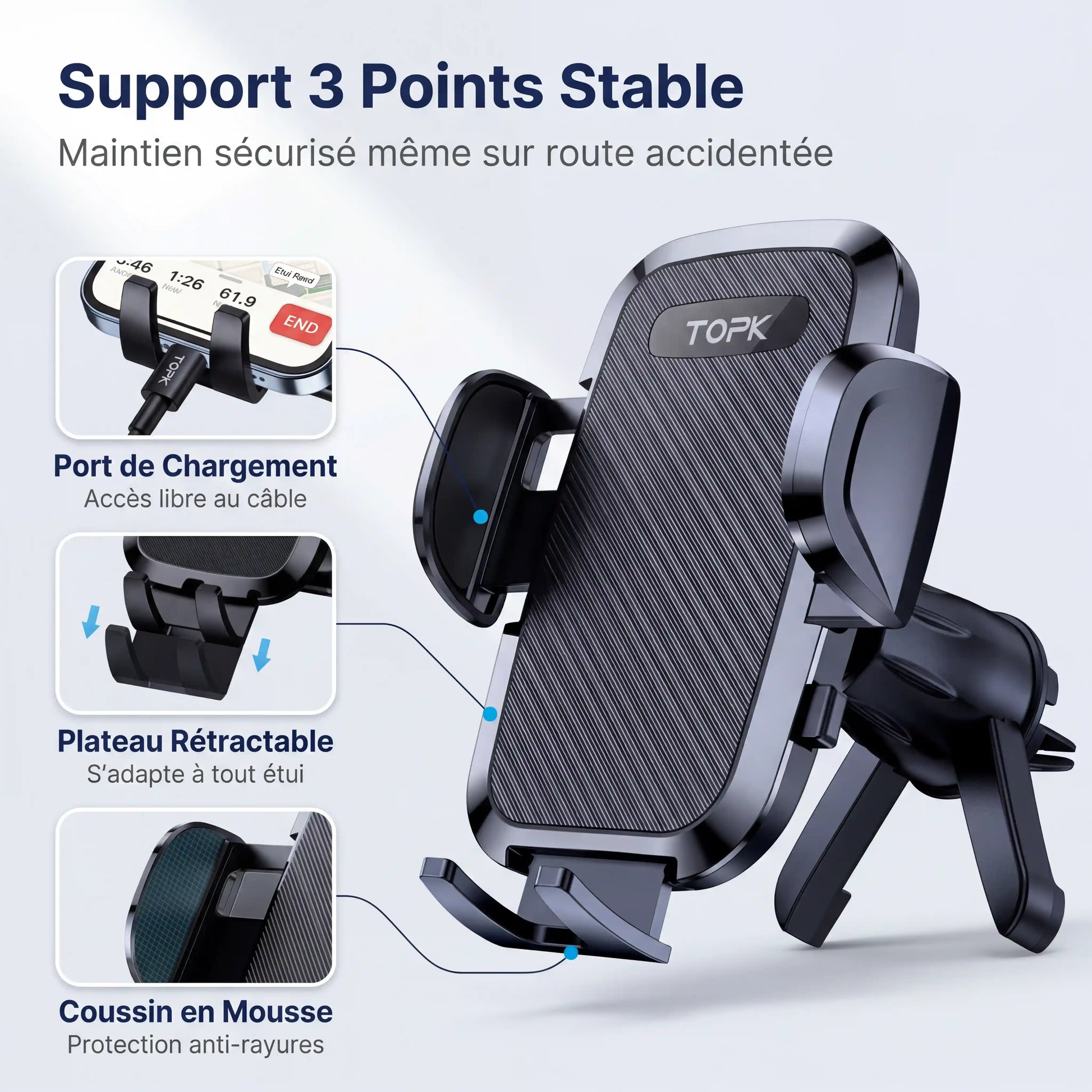 support telephone voiture grille aeration compact rotatif 360 compatible iphone samsung android