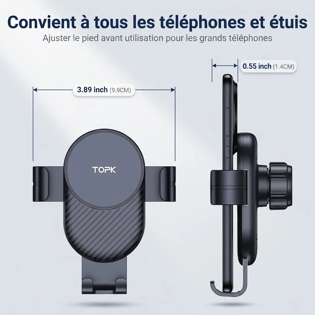 support téléphone grille d'aération topk compatible universel smartphones